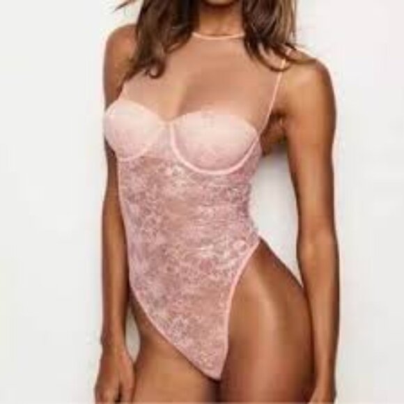 Victoria's Secret Tease Lace Demi Bodysuit Pink 36D - Picture 1 of 9